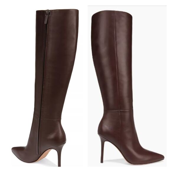 Veronica Beard Women's Lisa Leather High-Heel Boots 9.5 NIB 698 Espresso - Picture 1 of 11